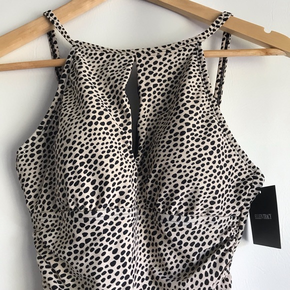Ellen Tracy Cheetah Keyhole HighNeck Swimsuit - Picture 2 of 5